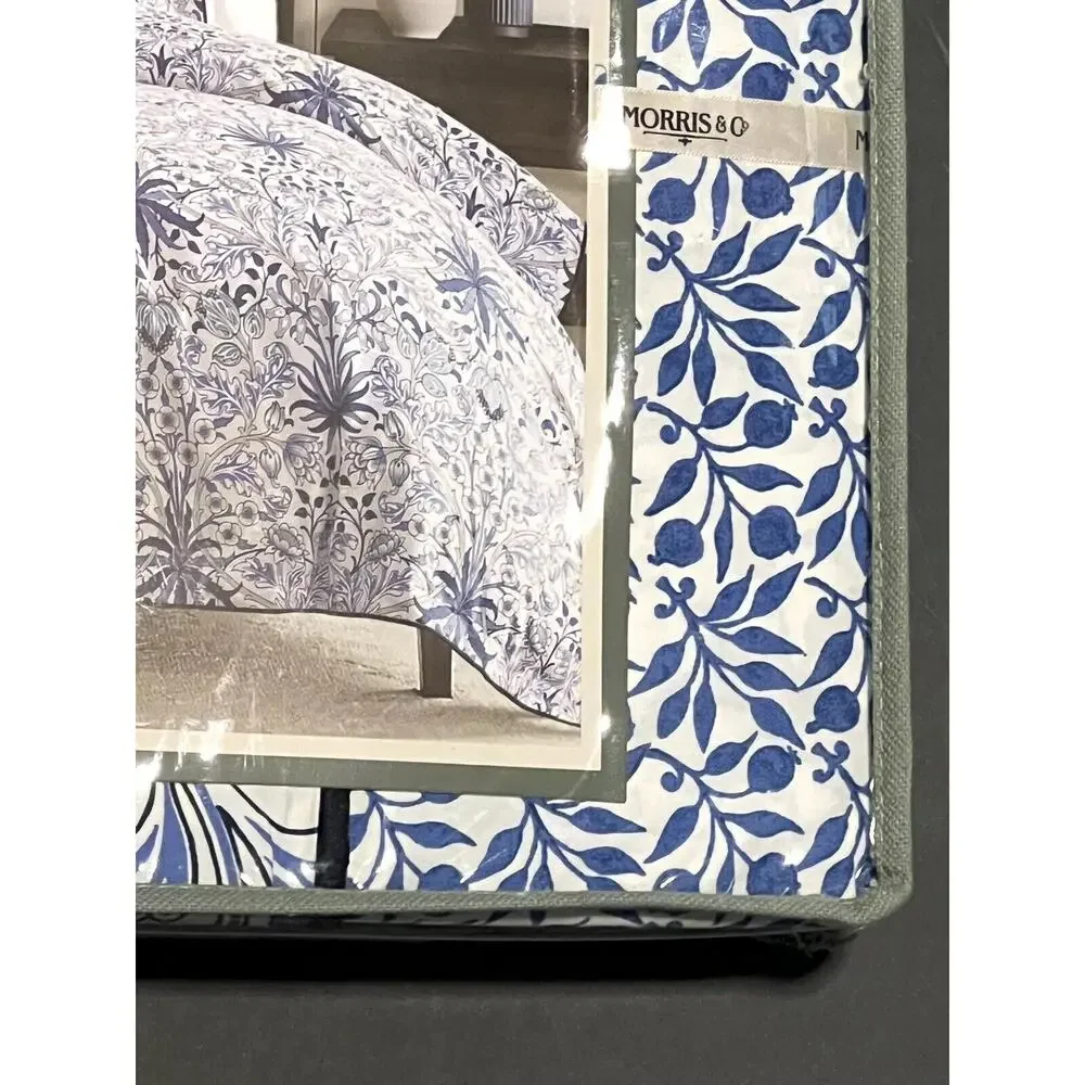 William MORRIS & CO. KING Duvet Cover Set Blue White Reversible COTTON